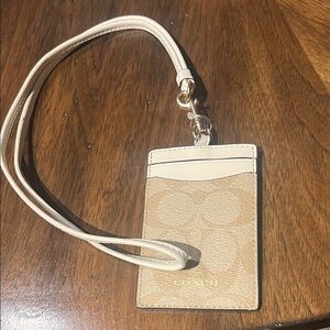 Coach Beige and Cream ID Lanyard